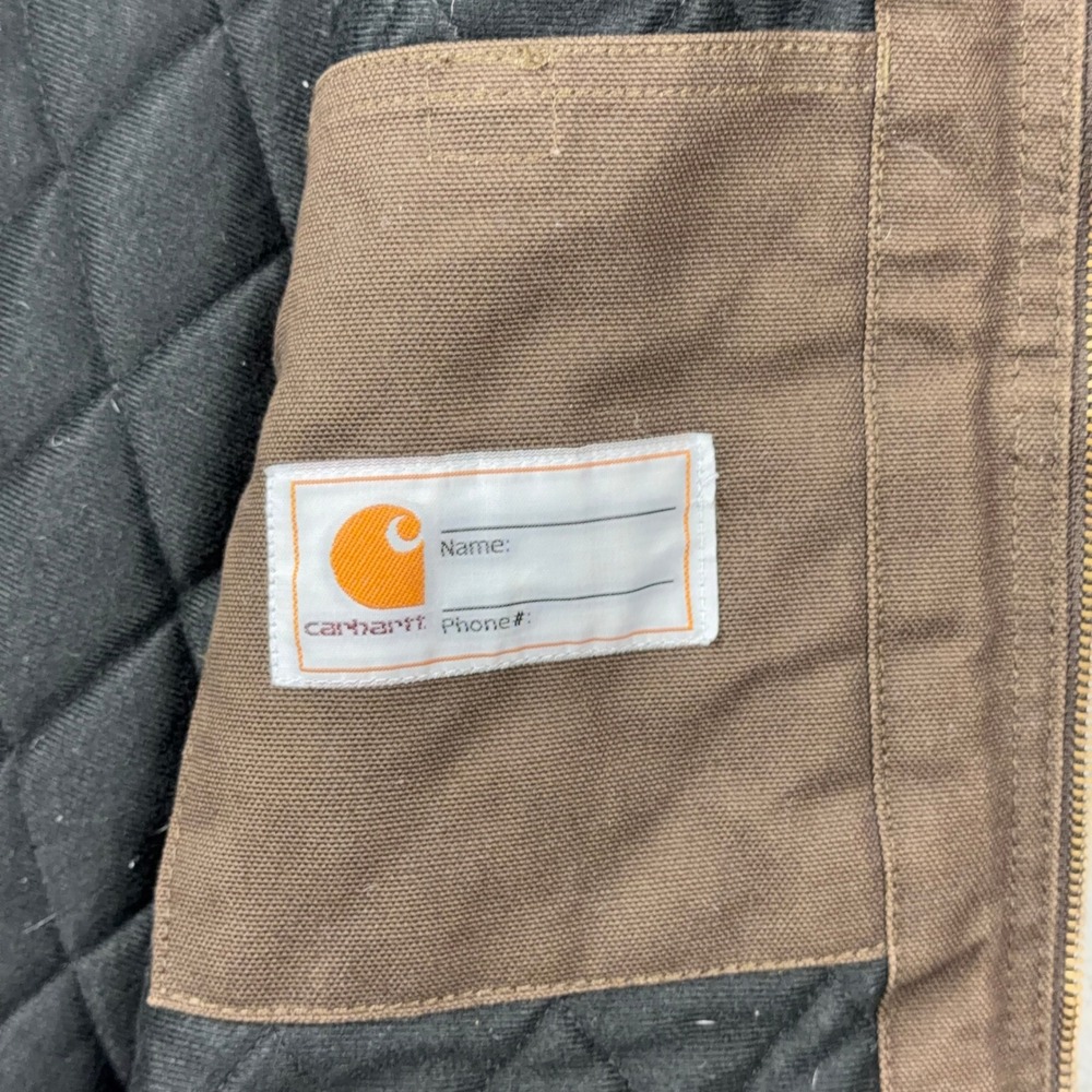 Carhartt Active Jacket Kids Large Brown Quilted Lined Canvas Hooded Work Coat - Picture 7 of 11